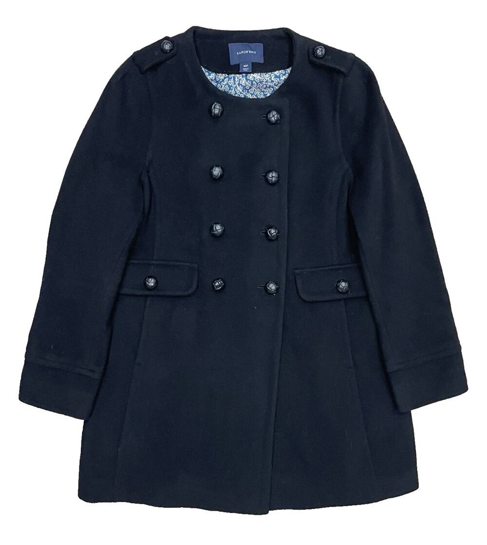Lands' End Womens Size 10P Wool Cashmere Blend Long Coat Double Breasted Peacoat